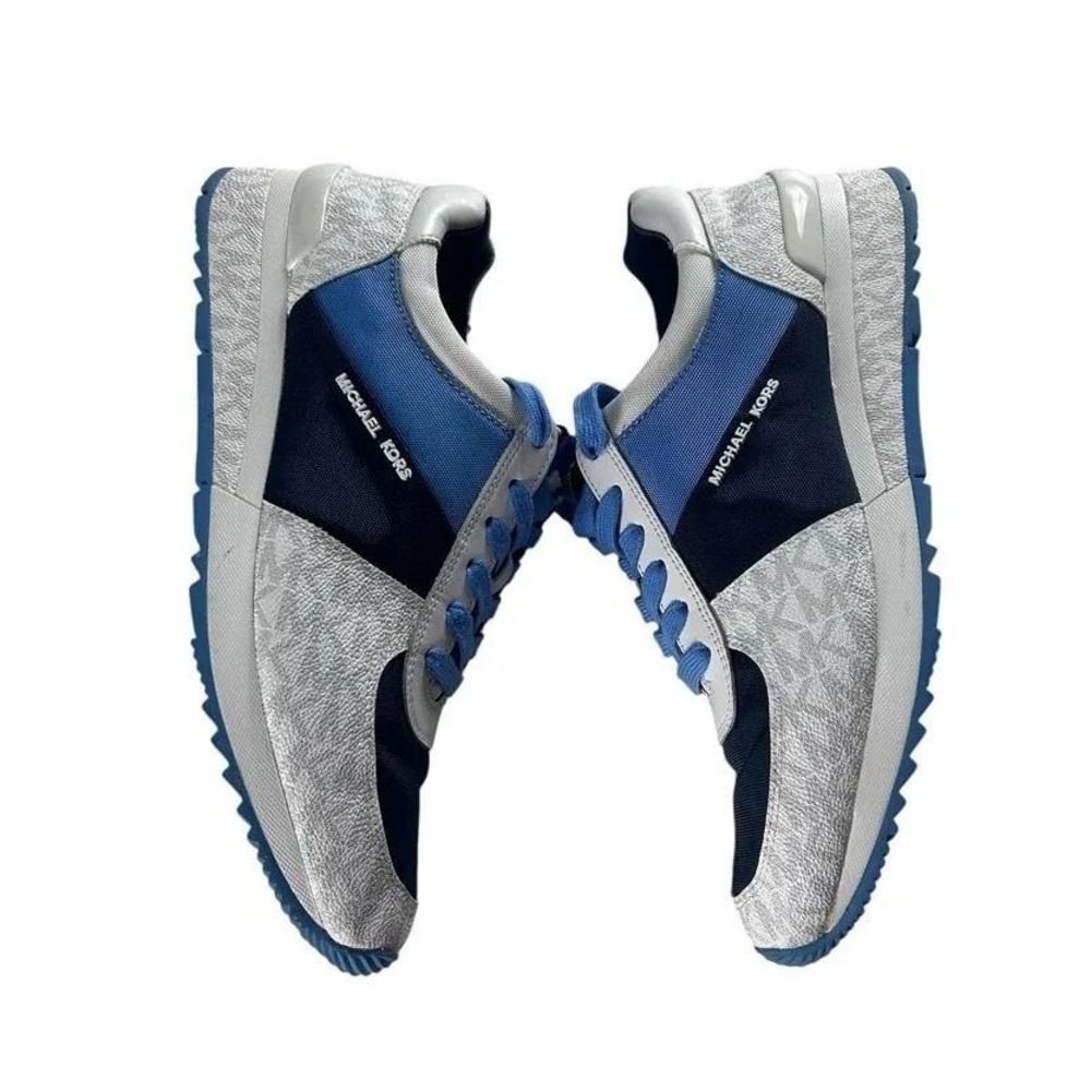 Michael Kors Allie Trainer Sneakers Womens Size 9M Blue Silver MK‎ Logo Lace Up - Picture 5 of 12